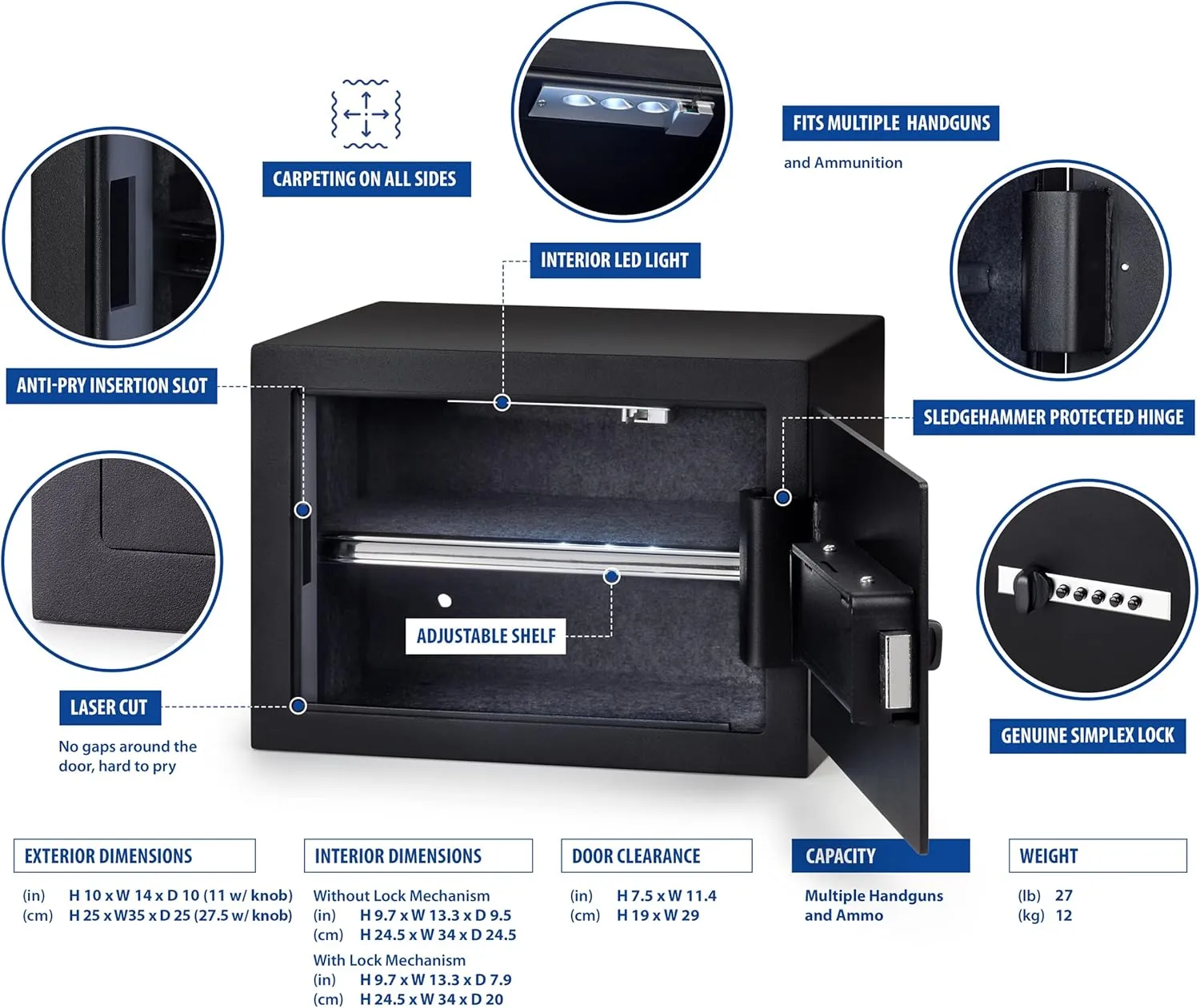 Viking Security Safe VS-25SX Heavy Duty Mechanical Simplex Lock Multi Gun Safe Multi Handgun Capacity Pistol