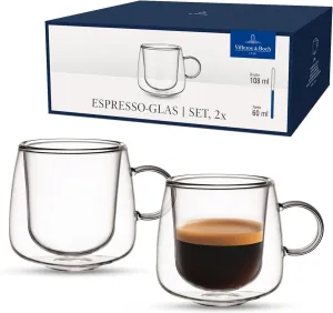 Villeroy & Boch Artesano Hot & Cold Beverages Espresso Glass, Set of 2 Glasses, Double-Walled Glasses for Cold and Hot Beverages, 3.75 oz, Borosilicate Glass, Dishwasher-Safe, Microwave-Safe