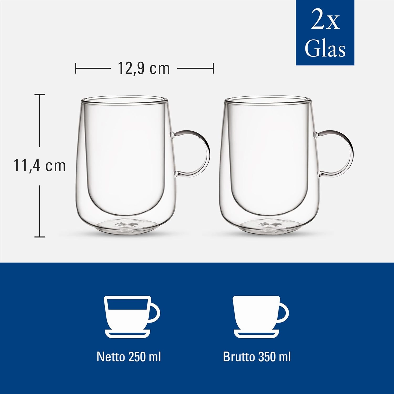 Villeroy & Boch – Artesano Hot & Cold Beverages Latte Macchiato Glass, Set of 2 Glasses, Double-Walled Glasses for Cold and Hot Beverages, 11.75 oz, Borosilicate Glass, Dishwasher-Safe, Microwave-Safe
