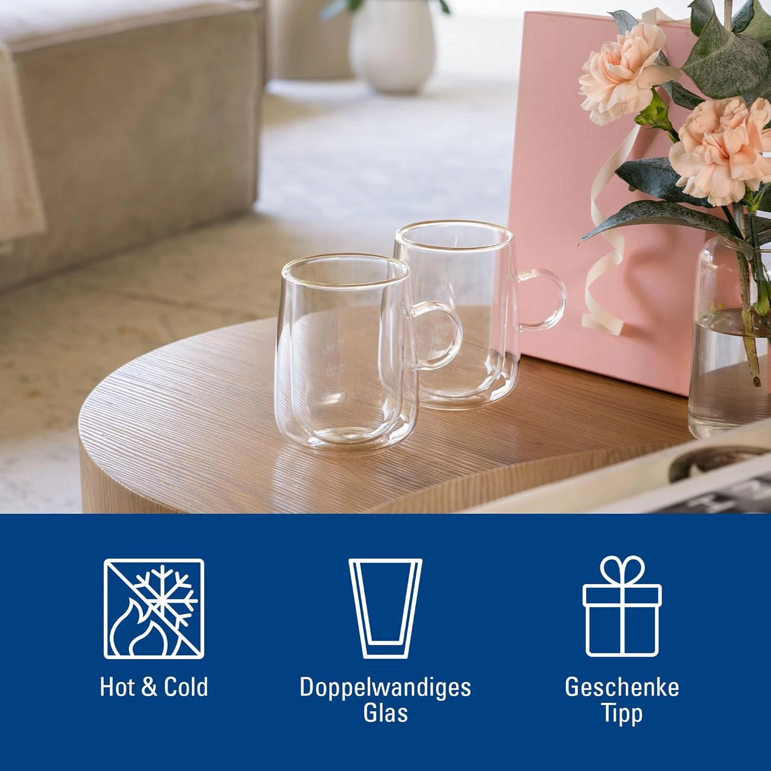 Villeroy & Boch – Artesano Hot & Cold Beverages Latte Macchiato Glass, Set of 2 Glasses, Double-Walled Glasses for Cold and Hot Beverages, 11.75 oz, Borosilicate Glass, Dishwasher-Safe, Microwave-Safe