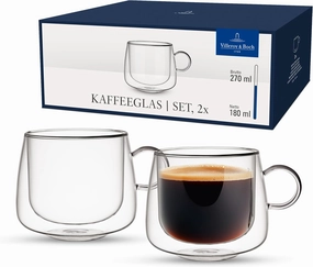 Villeroy & Boch Artesano Hot & Cold Beverages Coffee Glass, Set of 2 Glasses, Double-Walled Glasses for Cold and Hot Beverages, 9 oz, Borosilicate Glass, Dishwasher-Safe, Microwave-Safe