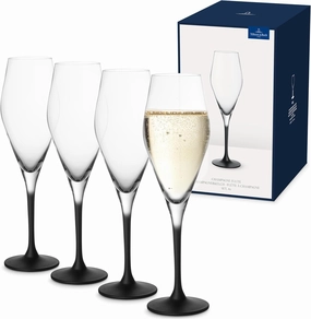 Villeroy & Boch Manufacture Rock Set of 4 Elegant Crystal Glass Champagne Flutes Dishwasher Safe Black