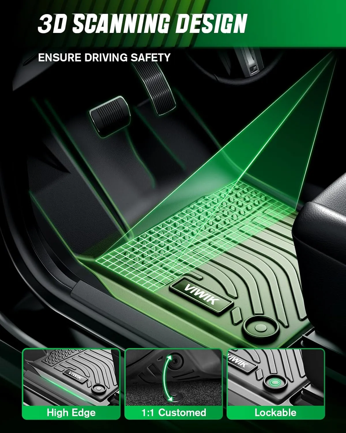 VIWIK Floor Mats Compatible for 2017-2020 Fusion/2017-2020 MKZ, Car Mats All Weather Protection Custom Full Set Floor Liners Include 1st and 2nd Row Front & Rear, Automotive Floor Mats TPE Blac