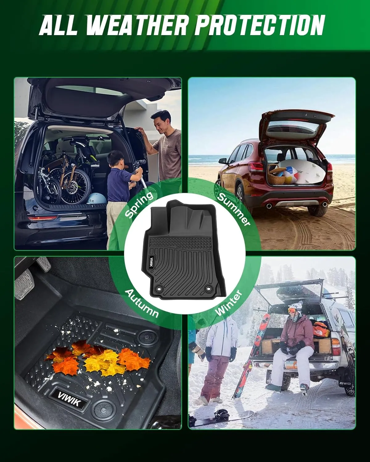 VIWIK Floor Mats Compatible for 2017-2020 Fusion/2017-2020 MKZ, Car Mats All Weather Protection Custom Full Set Floor Liners Include 1st and 2nd Row Front & Rear, Automotive Floor Mats TPE Blac