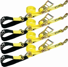 VULCAN Axle Tie Down Combo Strap with Snap Hook Ratchet - 2 Inch x 114 Inch - 4 Pack - Classic Yellow - 3,300 Pound Safe Working Load
