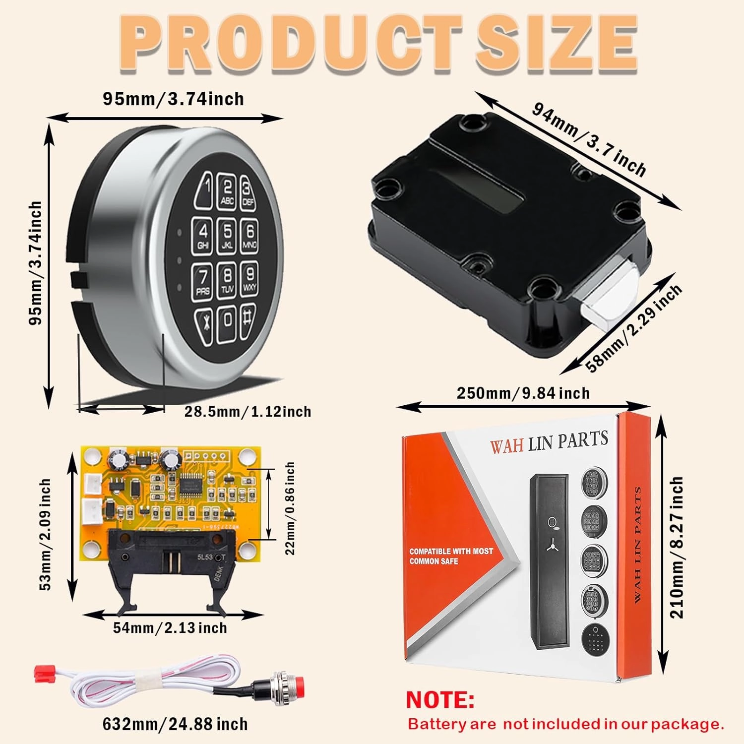 WAH LIN PARTS Stack on Safe Lock Replacement with Swing Bolt, High Security Fireproof Chrome Digital Keypad Electronic Safe Lock for Pistol safes, Safe Box