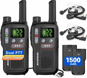 Walkie Talkies Long Range for Adults,Rechargeable Walkie Talkies with Earpiece 22 FRS Channels 2 Way Radio NOAA Walky Talky with Flashlight VOX 1500mAh Battery USB-C Charger for Hiking Camping,2Pack