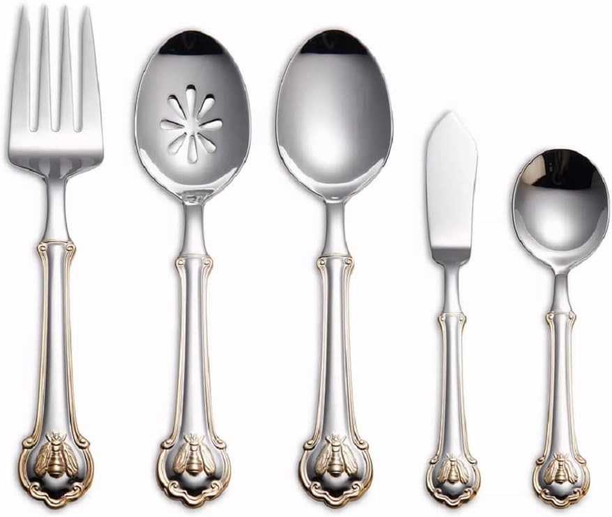 Wallace Napoleon Bee Gold Accent 18/10 Stainless Steel 5pc. Hostess Set