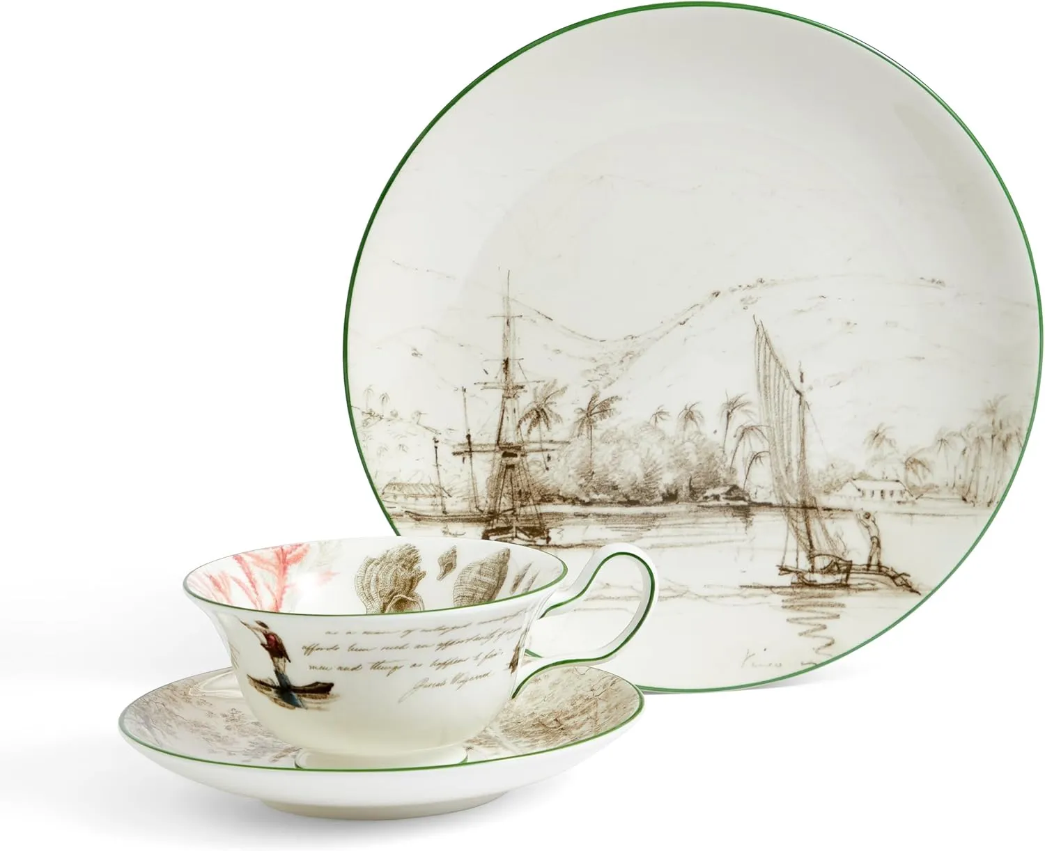 Wedgwood Darwin Voyage of the Beagle Tahiti Teacup, Saucer & Plate, 3 Pieces