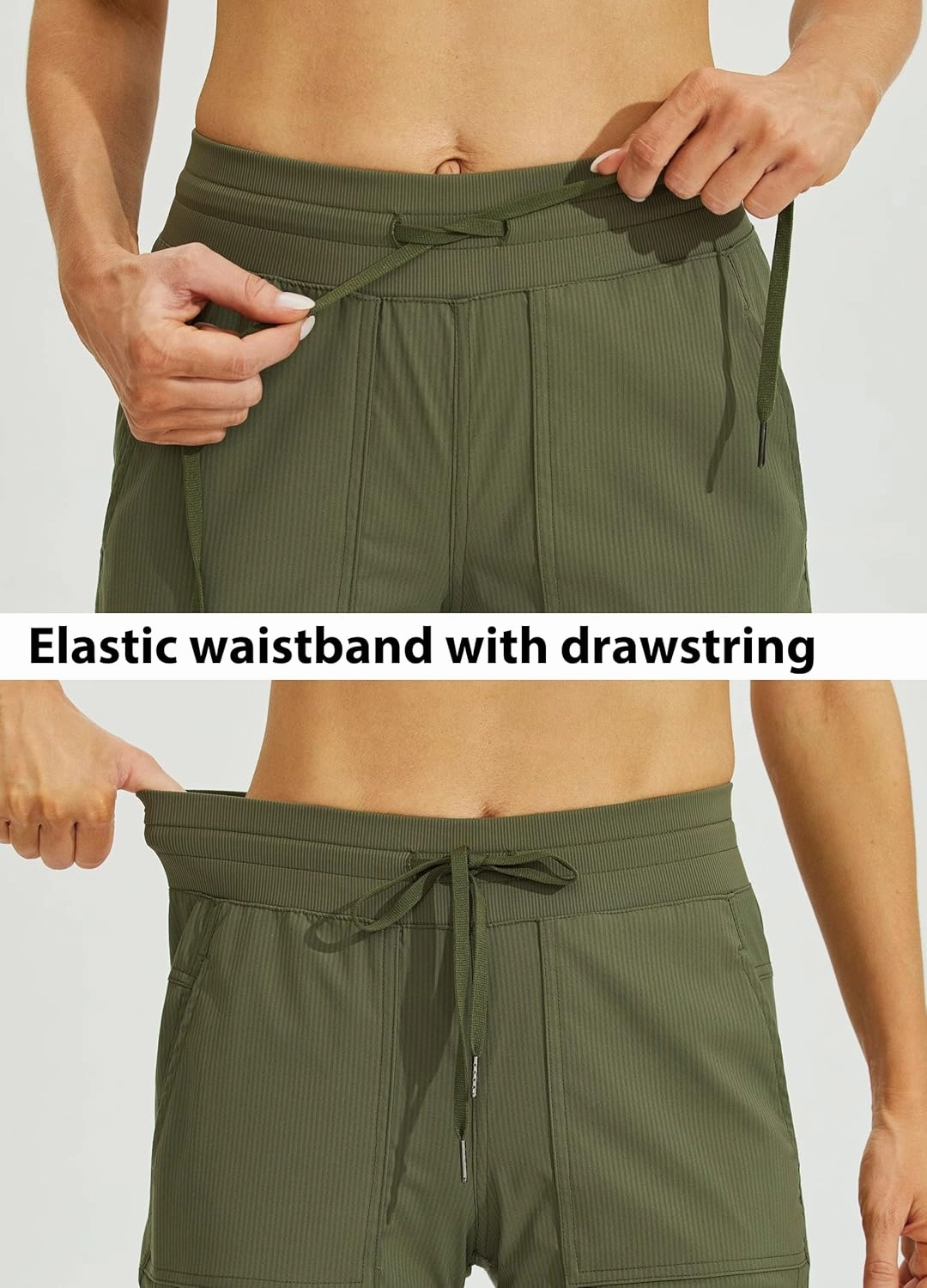Willit Women's Quick-Dry Capris Hiking Travel Pants Striped Woven Workout Pants with Pockets Lightweight