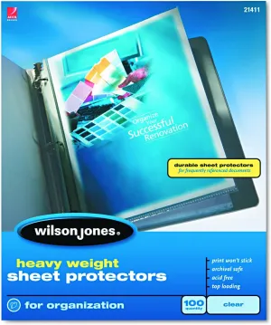 Wilson Jones Sheet Protectors, Heavy Weight, Top-Loading, Clear, 100 Sheets/Box (W21411)