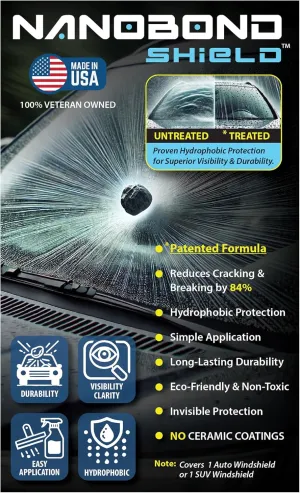 Windshield Protection – Strengthens Glass to Reduce Cracks by 84%, Repels Water and Debris for Clear Visibility, Easy Application, Eco-Friendly, and Durable Protection
