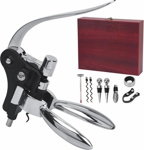 Wine Opener, Rabbit Corkscrew with Elegant Wooden Box, Premium 9-Piece Set, Includes Wine Stopper, Foil Cutter, Bottle Stopper, Easy Cork Removal, Great Gift for Wine Lovers, Sliver