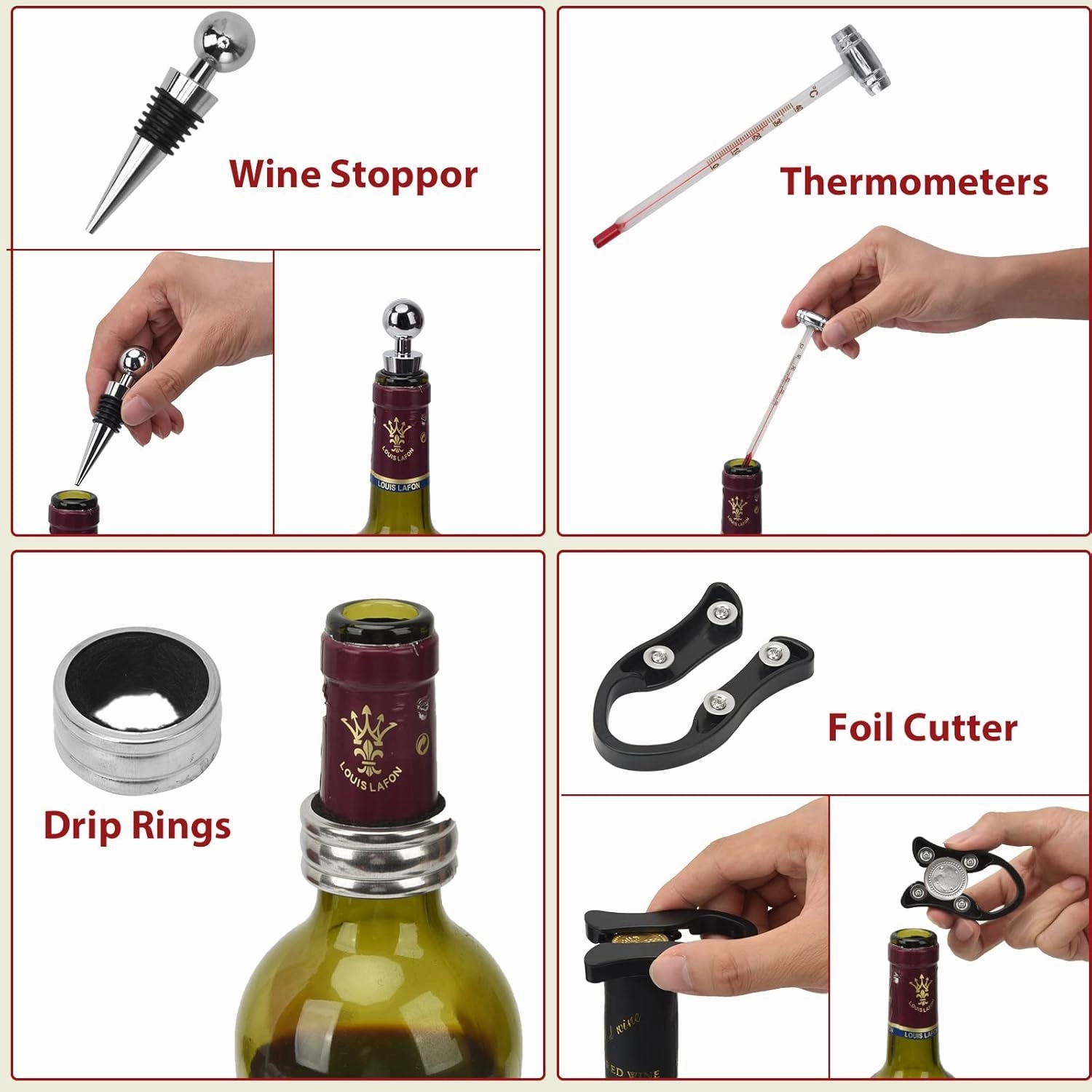 Wine Opener, Rabbit Corkscrew with Elegant Wooden Box, Premium 9-Piece Set, Includes Wine Stopper, Foil Cutter, Bottle Stopper, Easy Cork Removal, Great Gift for Wine Lovers, Sliver