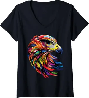 Womens Falcon Kestrel Falcons Hunting Peregrine Birds Falconry V-Neck T-Shirt