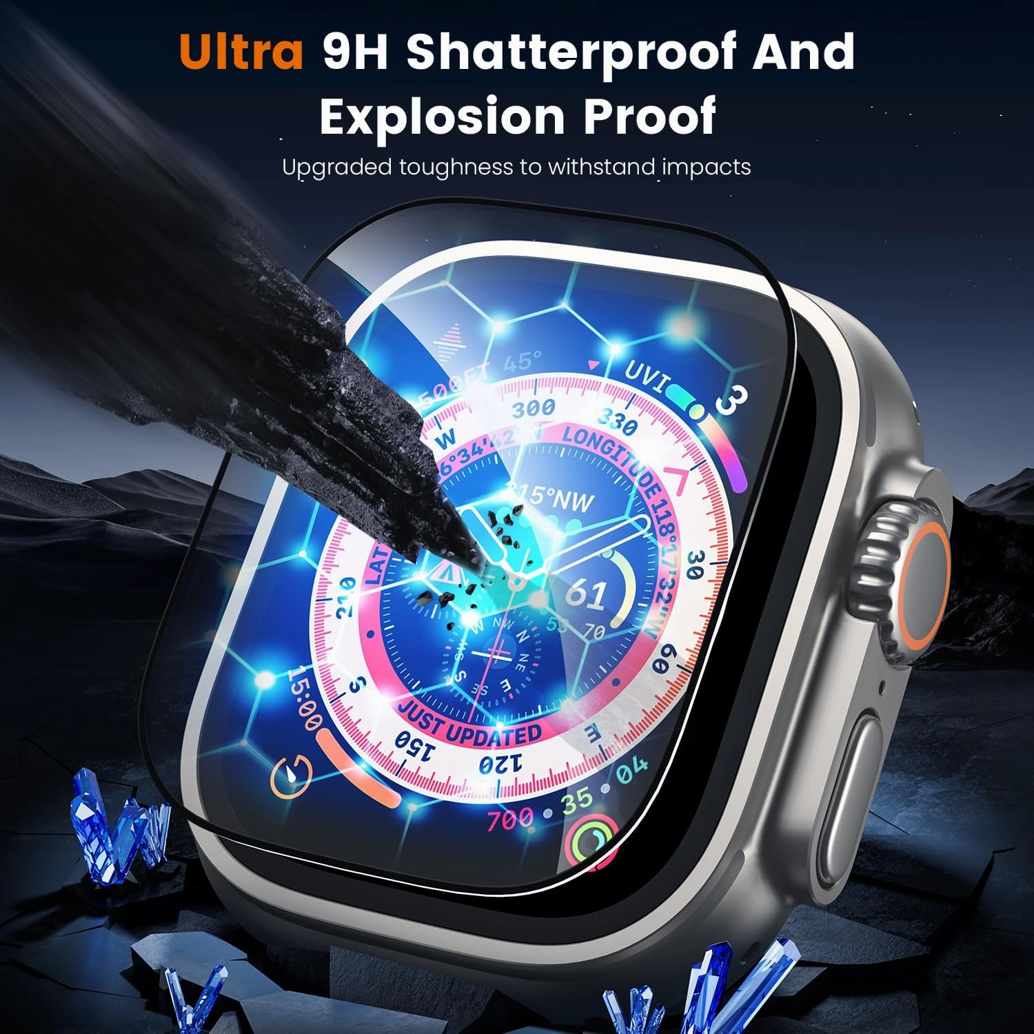 WSKEN for Apple Watch Ultra 2/Ultra Screen Protector 49mm, [Auto-Dust Removal] [Touch Sensitive] Full Coverage HD Tempered Glass Film with Zero-Bubble Dust Clean Installing House for iWatch,2 Pack