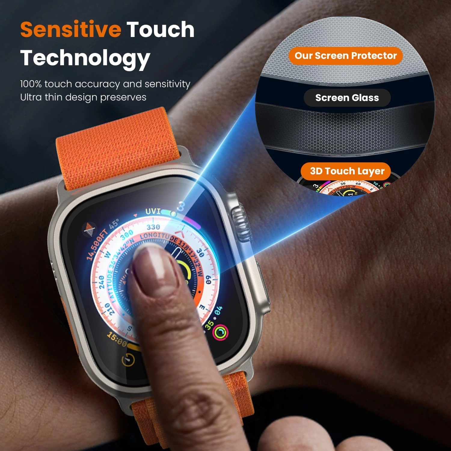 WSKEN for Apple Watch Ultra 2/Ultra Screen Protector 49mm, [Auto-Dust Removal] [Touch Sensitive] Full Coverage HD Tempered Glass Film with Zero-Bubble Dust Clean Installing House for iWatch,2 Pack