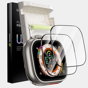 WSKEN for Apple Watch Ultra 2/Ultra Screen Protector 49mm, [Auto-Dust Removal] [Touch Sensitive] Full Coverage HD Tempered Glass Film with Zero-Bubble Dust Clean Installing House for iWatch,2 Pack