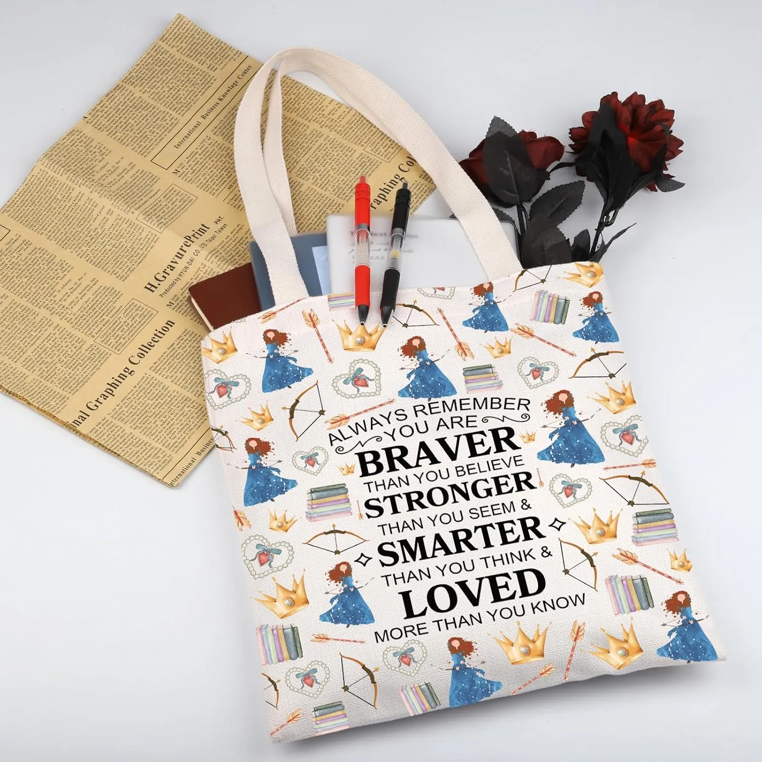WSNANG Princess Tote Bag Princess Fans Shopping Bag Princess Movie Inspired Gift Fairy Tale Gift