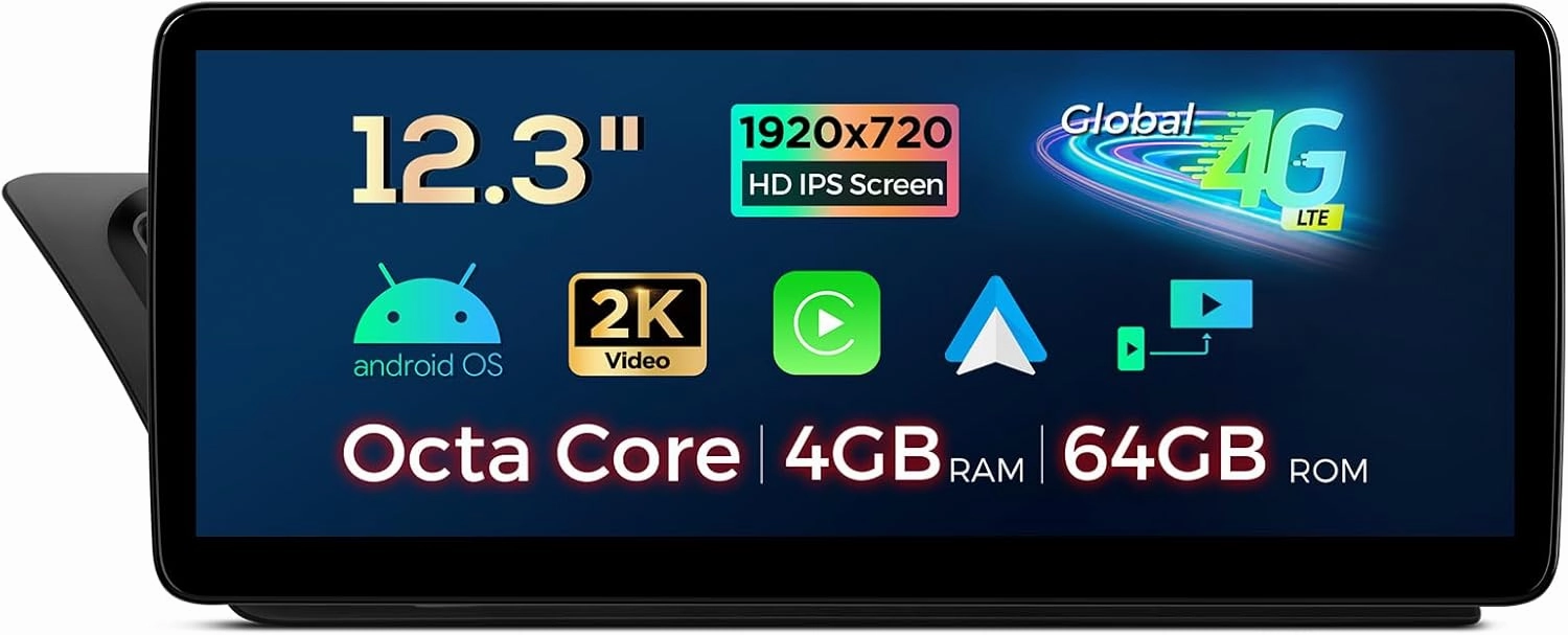 XTRONS 12.3 Inch Android 13 Car Stereo for Audi A4 S4 RS4 A5 S5 RS5 B8, IPS Touch Screen 4 64GB Global 4G Car Radio GPS Navigation Support Wireless Car Play Android Auto