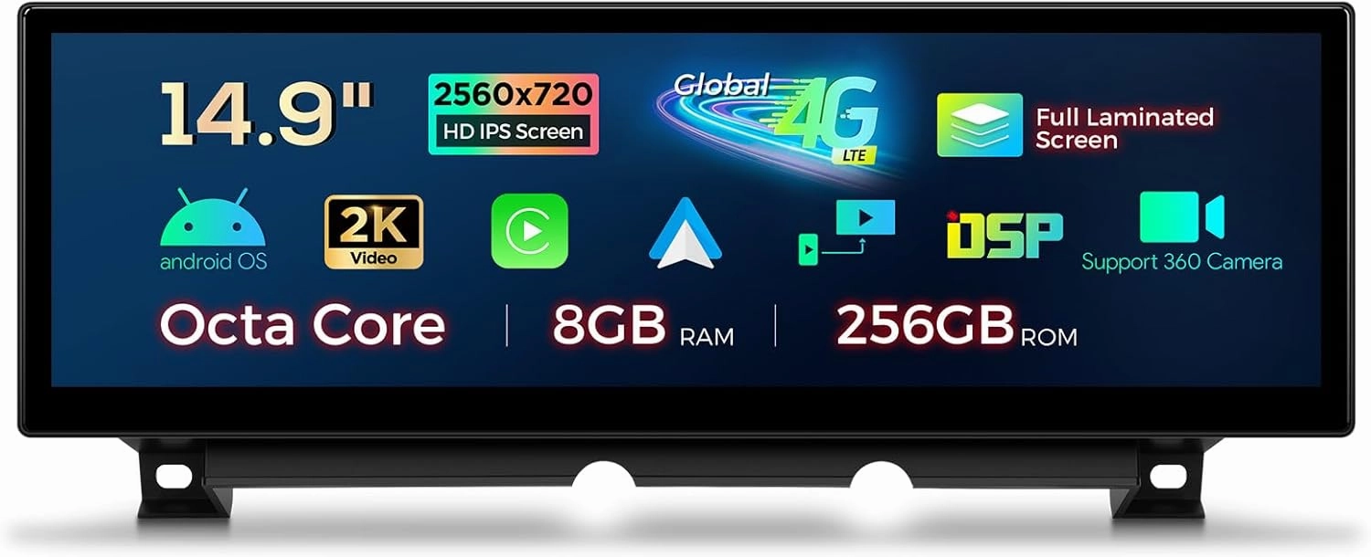 XTRONS 14.9 Inch Android 14 Car Stereo for BMW F01/F02 (2009-2012) CIC System, 2K IPS Touch Screen 8 256GB Global 4G Car Radio GPS Navigation Support Wireless CarPlay Android Auto