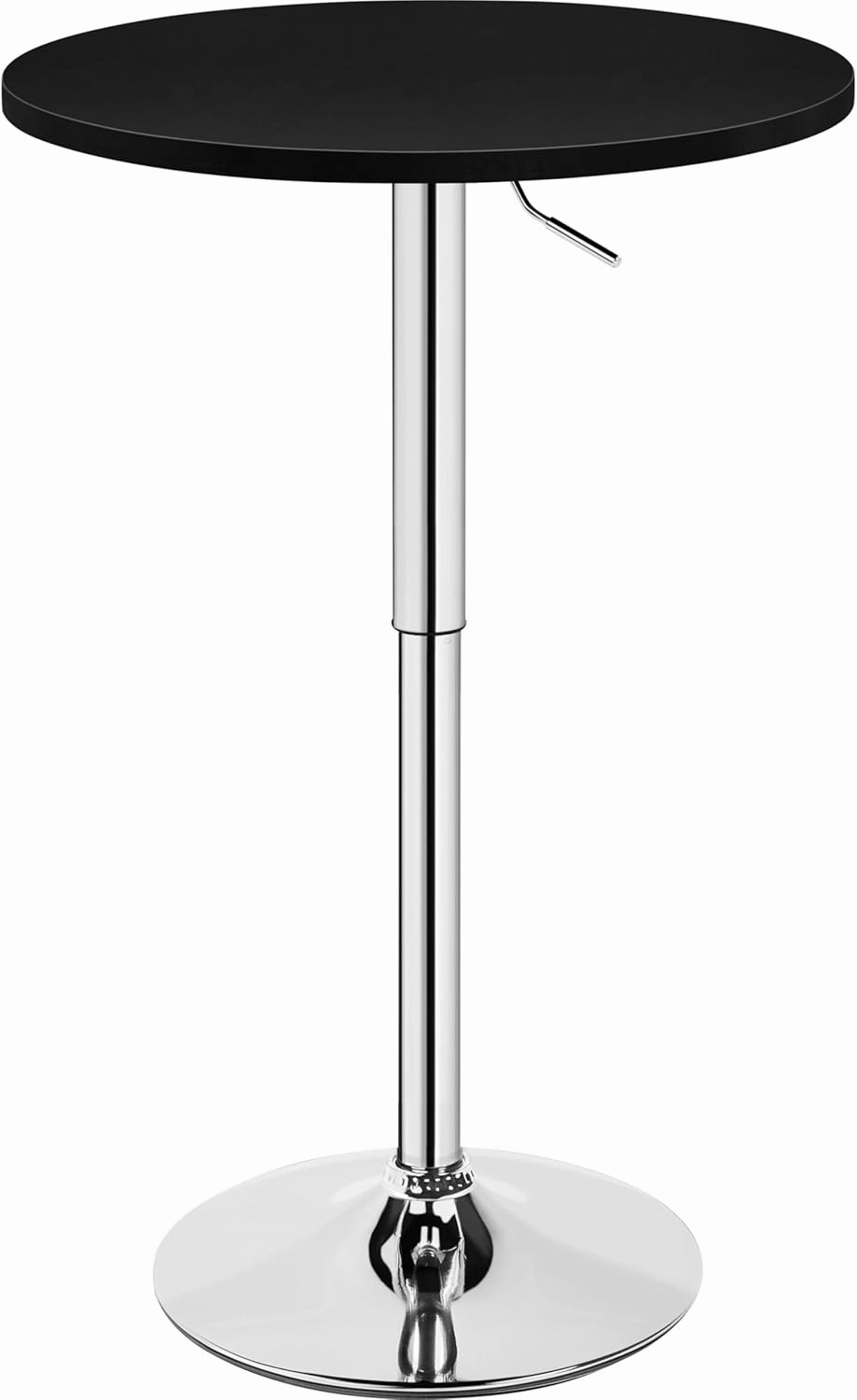 Yaheetech Round Bar Table, Adjustable Height and 360° Swivel Pub Tables, Cocktail Table with MDF Top, Silver Leg Base for Bar, Bistro, Café, Black