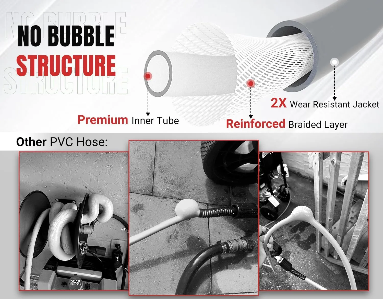 YAMATIC Super Flexible Pressure Washer Hose 50FT X 1/4", Kink Resistant 3200 PSI Heavy Duty Power Washer Extension Replacement Hose With M22-14mm x 3/8" Quick Connect Kit For Gas & Electric, Grey
