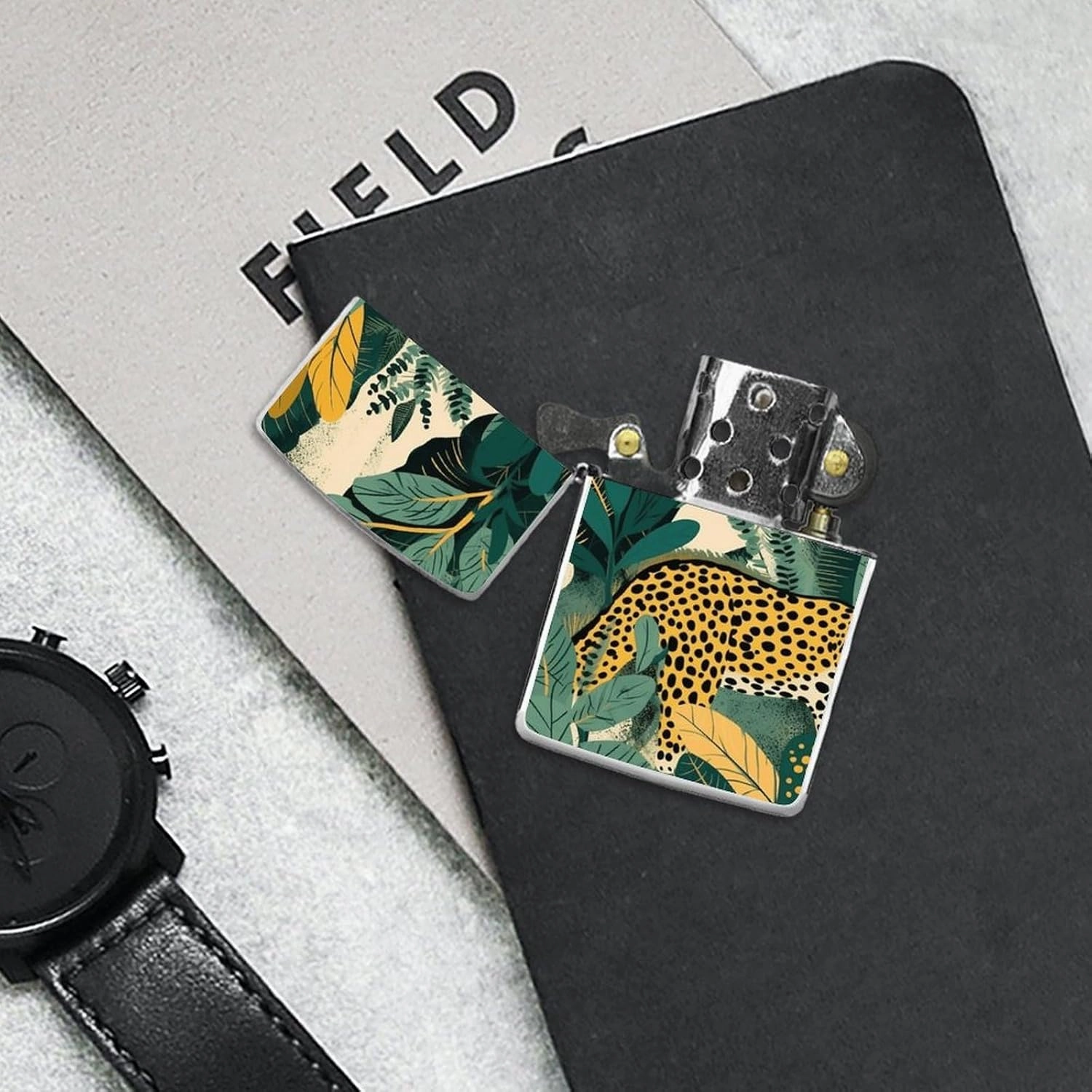 Yellow and Dark Green Lighter Case Waterproof Lighter Sleeve Lighters Protective Cover with Graffiti Design