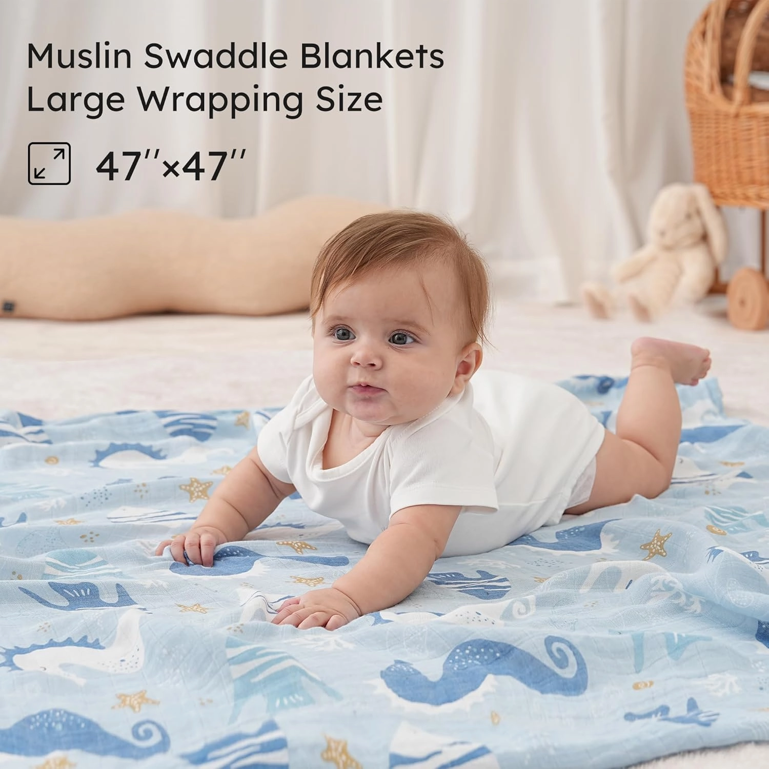 Yoofoss Muslin Swaddle Blankets, 4-Pack Receiving Blankets for Baby Boys and Girls, 47 x 47 Inches Baby Swaddle Neutral Wrap 70% Rayon from Bamboo and 30% Cotton