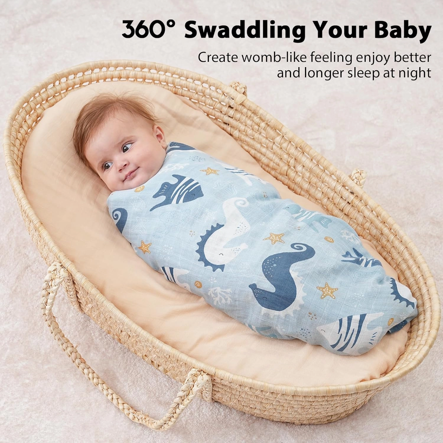 Yoofoss Muslin Swaddle Blankets, 4-Pack Receiving Blankets for Baby Boys and Girls, 47 x 47 Inches Baby Swaddle Neutral Wrap 70% Rayon from Bamboo and 30% Cotton