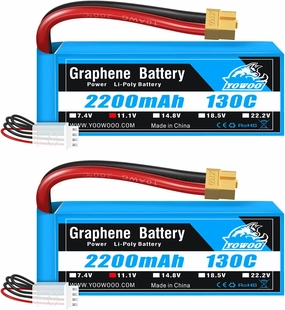 Yowoo 2 Pack 3S Lipo Battery 2200mAh 11.1V 130C Graphene Lipo Battery with XT60 Plug for E flite Valiant Parkzone E4F Wildcat Great Planes E-Cub RC Car Boat Truck Heli Airplane Quadcopter Helicopter