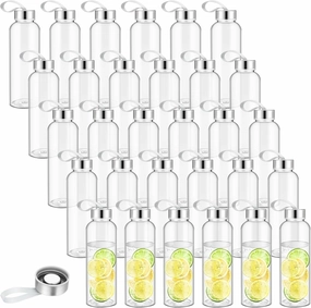 Zubebe 40 Pcs 10 oz Water Bottles Bulk with Caps Plastic Reusable Shaker Juice Cups with Stainless Steel Leak Proof Lids Sensory Bottles Empty for Crafts Sport Team Gifts School Party Supply