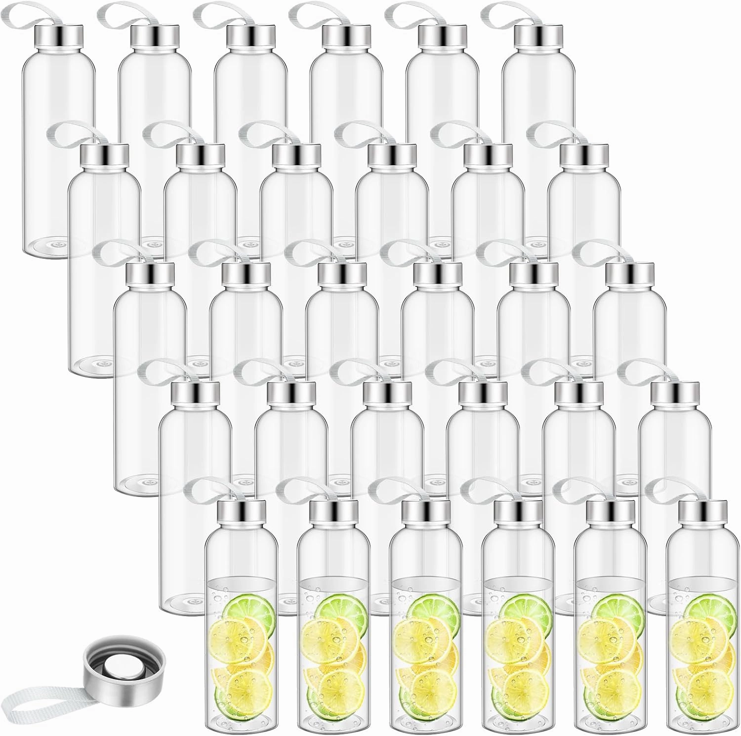 Zubebe 40 Pcs 10 oz Water Bottles Bulk with Caps Plastic Reusable Shaker Juice Cups with Stainless Steel Leak Proof Lids Sensory Bottles Empty for Crafts Sport Team Gifts School Party Supply