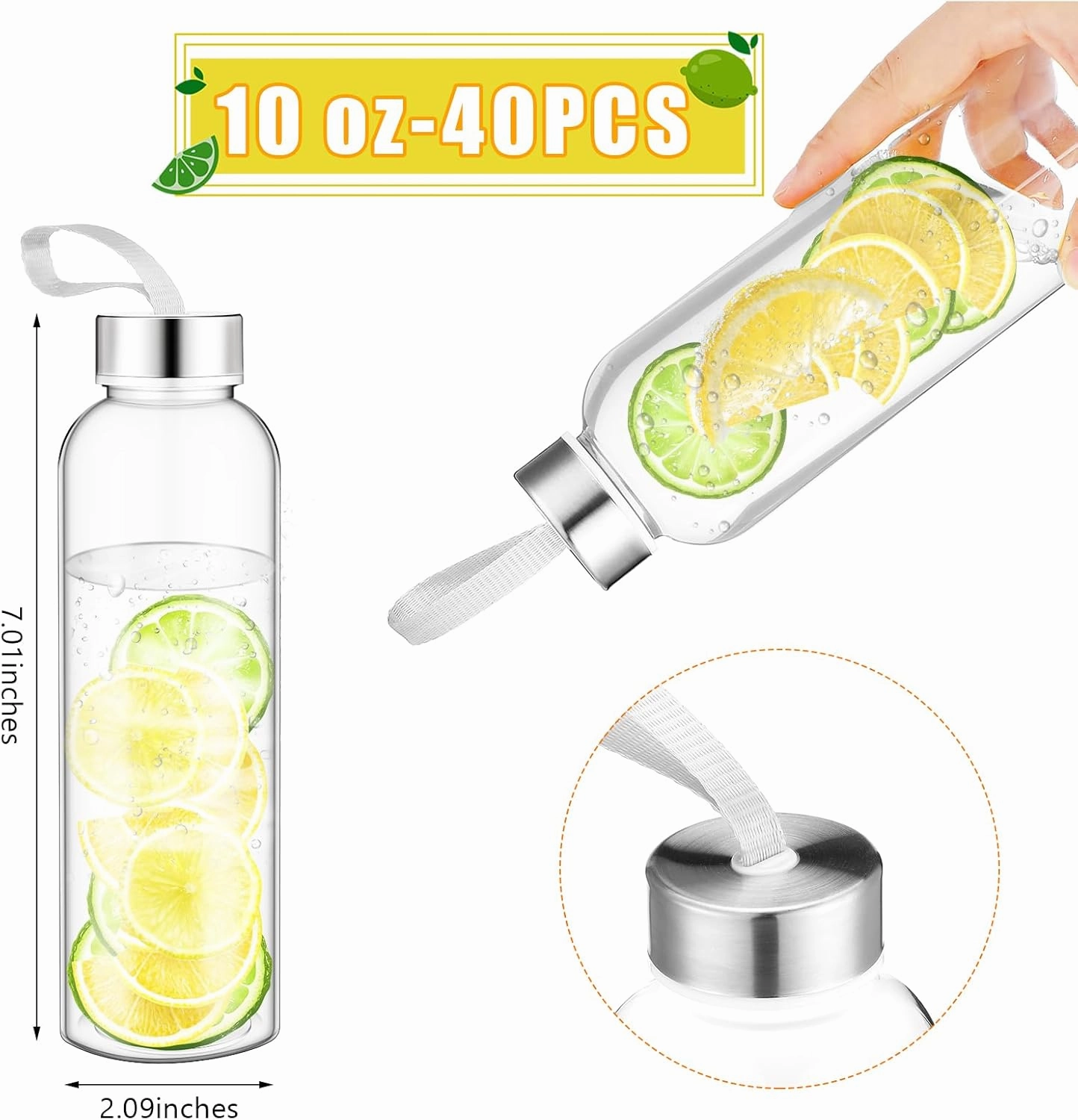 Zubebe 40 Pcs 10 oz Water Bottles Bulk with Caps Plastic Reusable Shaker Juice Cups with Stainless Steel Leak Proof Lids Sensory Bottles Empty for Crafts Sport Team Gifts School Party Supply