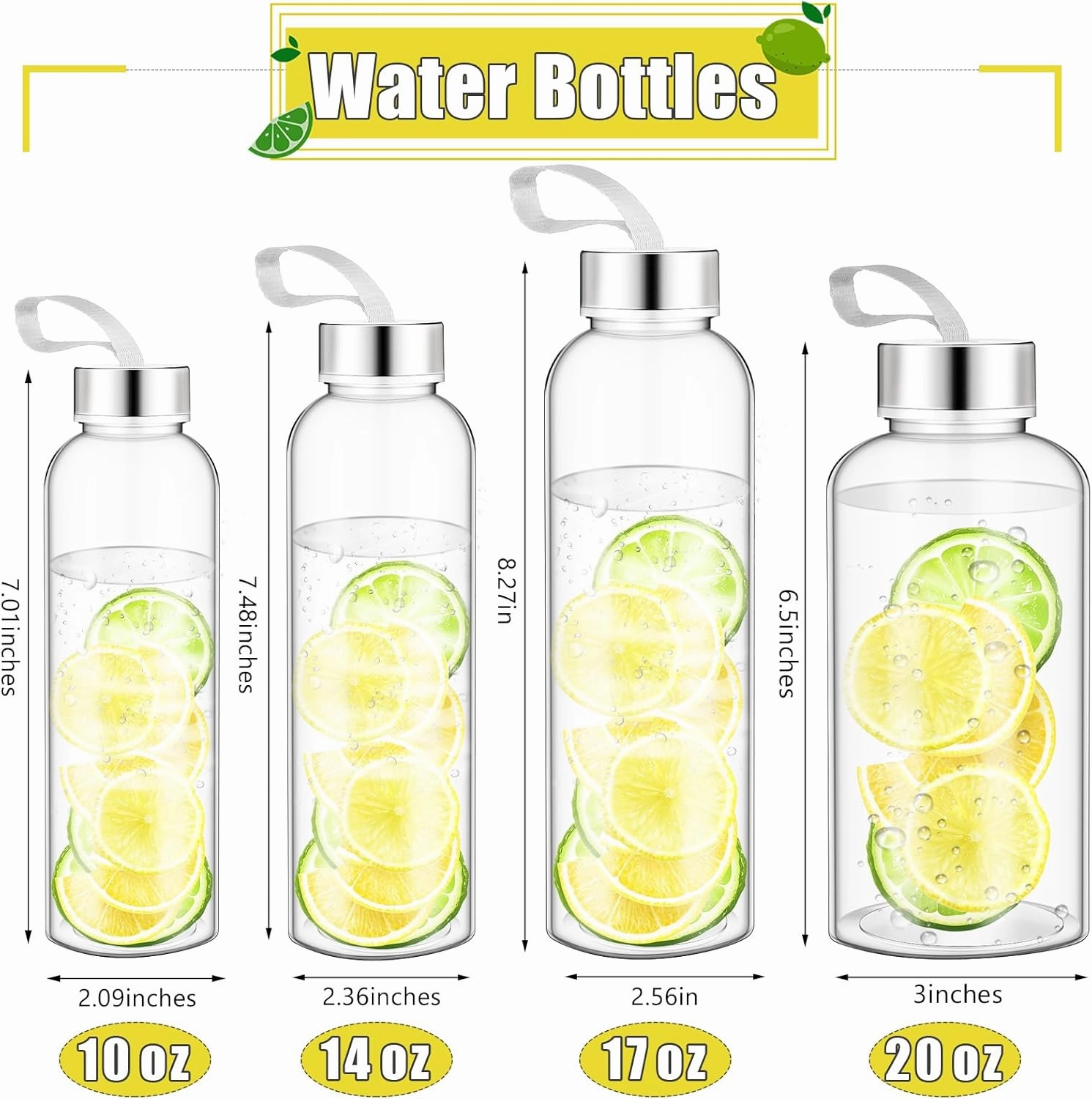 Zubebe 40 Pcs 10 oz Water Bottles Bulk with Caps Plastic Reusable Shaker Juice Cups with Stainless Steel Leak Proof Lids Sensory Bottles Empty for Crafts Sport Team Gifts School Party Supply